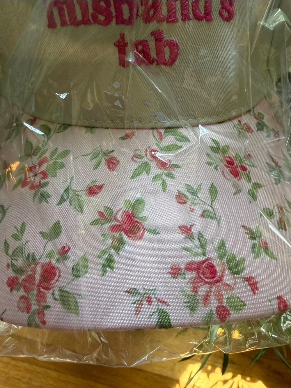 Embroidered Pink Script Floral Baseball Cap - Picture 3 of 5